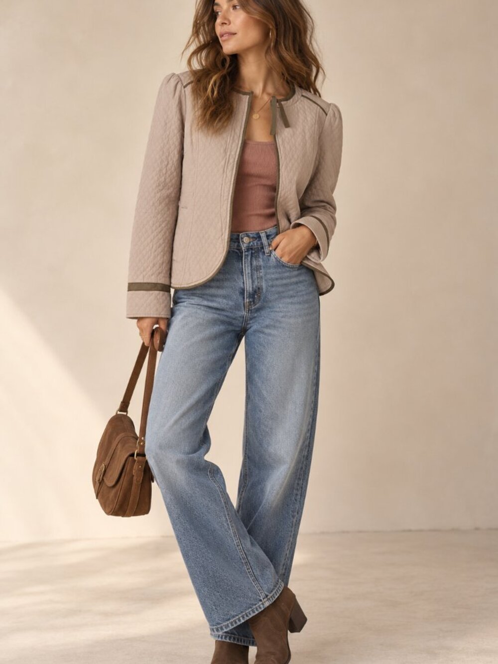 Free People Sand Sable Quilted Cotton Contrast Trim Jacket 12